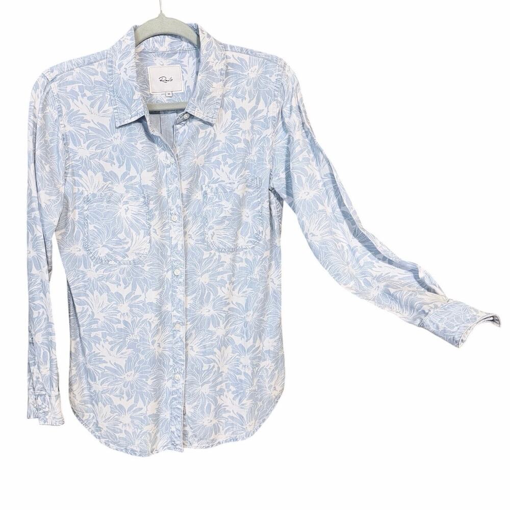 Rails chambray floral long sleeve button front top shirt XS coastal cowgirl